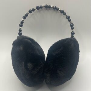 Betsey Johnson Black Faux Fur Earmuffs with Beaded Headband